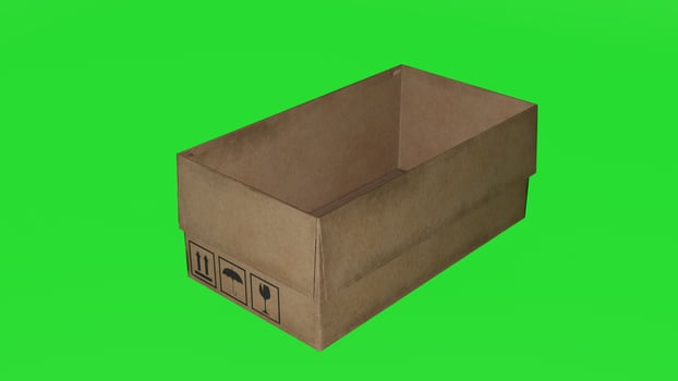 A cardboard box on a green screen photo