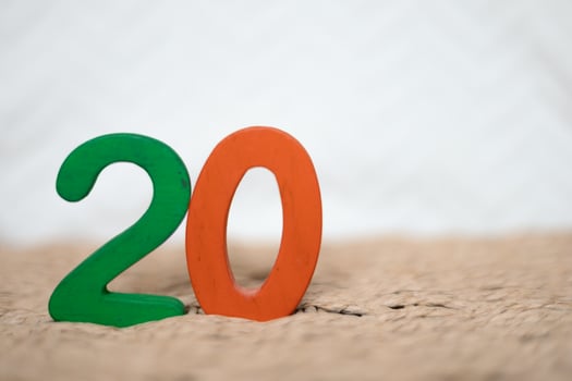 Close-up wooden figure number twenty on a white blurred background photo