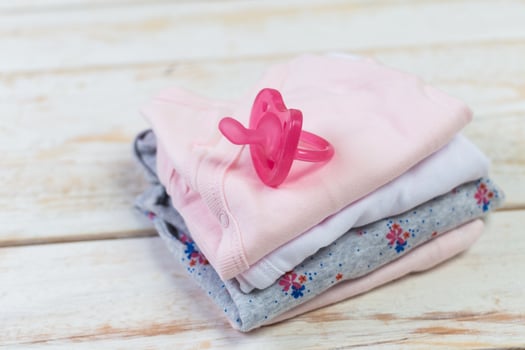 set of fashion trendy clothes and kids stuff for little baby girl photo