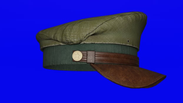 A hat with a leather band and a green and brown color photo
