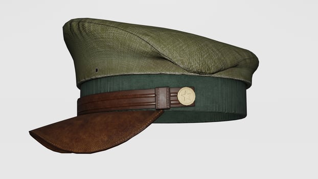 A hat with a leather band and a green and brown color photo