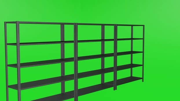 A black shelf with shelves on a green screen photo