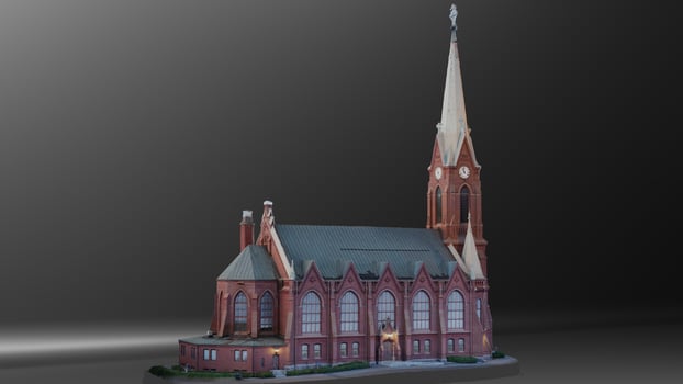 A model of a church with a steeple photo