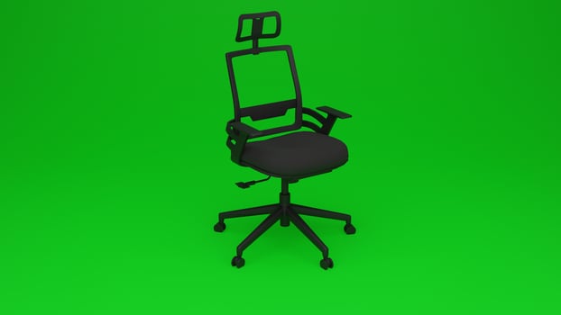 A black office chair on a green screen photo