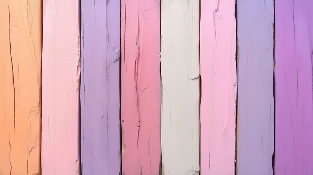 Colorful wooden planks in shades of orange, pink, and purple create vibrant and cheerful backdrop. textured surface adds depth and warmth to overall aesthetic photo
