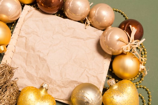Greeting card mock up with christmas ornaments photo