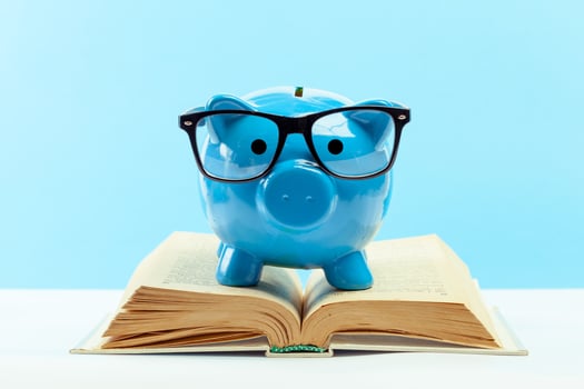 Blue piggy bank or money box photo