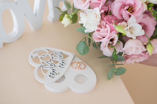 The bride bouquet and beautiful decor details for wedding ceremony. Romantic and love concept photo