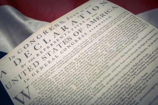 United States Declaration of Independence on a Betsy Ross flag photo