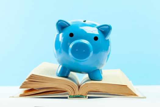 Blue piggy bank or money box photo