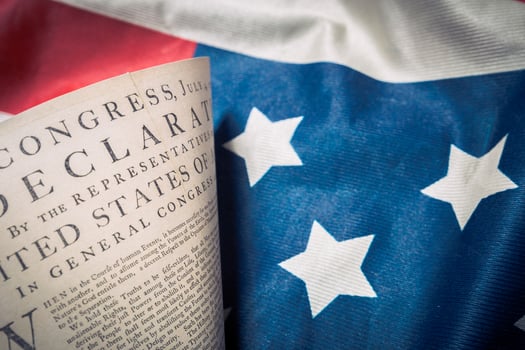 United States Declaration of Independence on a Betsy Ross flag photo
