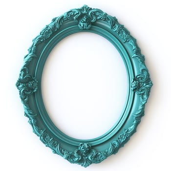 A turquoise oval frame with ornate design photo