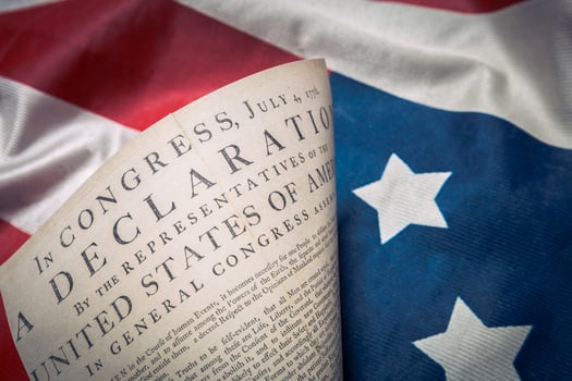 United States Declaration of Independence on a Betsy Ross flag photo