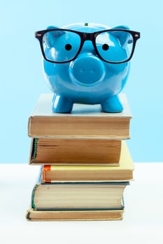 Blue piggy bank or money box photo