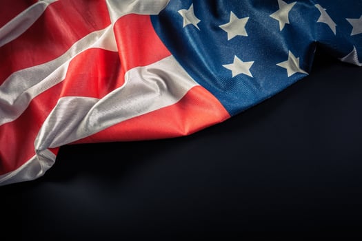 American flag on dark background photo