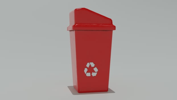 A red trash can with a shoe print on it photo