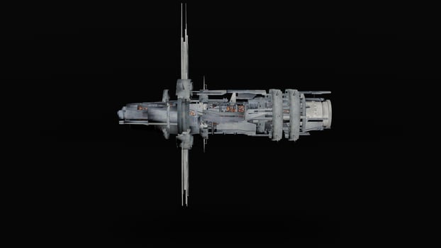 A space ship is shown in the dark photo