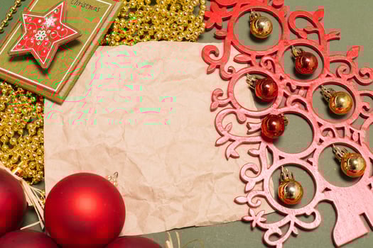 Greeting card mock up with christmas ornaments photo