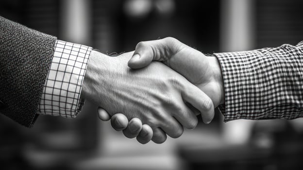 A strong handshake between two people represents mutual respect and collaboration photo