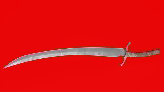 A large knife on a red background photo