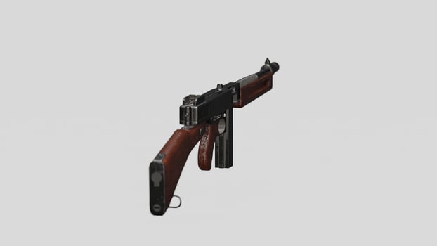 A gun with a wooden handle and a wooden stock photo