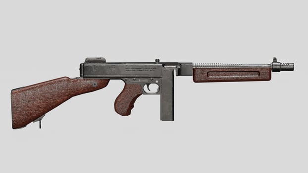 A gun with a wooden stock and a wooden grip photo