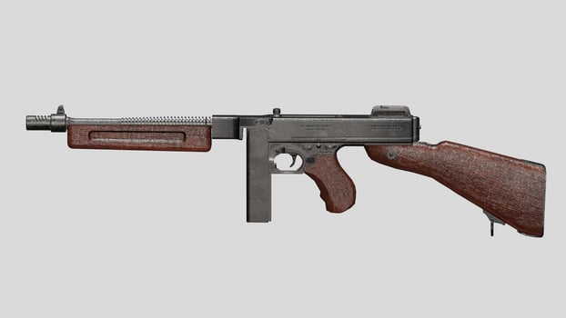 A gun with a wooden stock and a wooden grip photo
