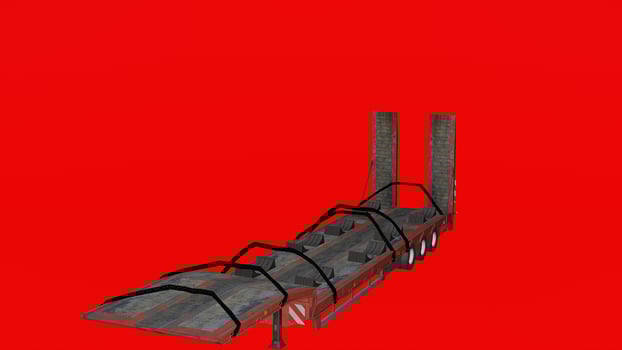 A 3d rendering of a trailer with a red background photo