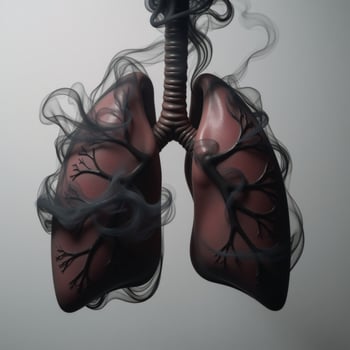 Artistic depiction of polluted lungs shrouded in black smoke representing harmful effects of tobacco on respiratory health photo