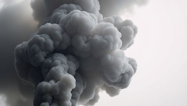 Dramatic billowing grey smoke contrasted against bright white backdrop creates an ethereal ambiance photo
