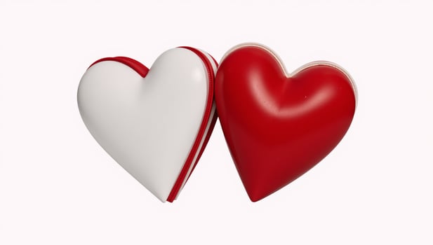 Two heart shapes red white rendered as an isolated cutout design on a blank background photo