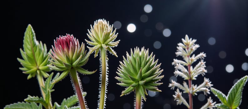 A wintry ambiance is created through Christmas lights among Acanthus Cow Parsnip and Hogweed photo