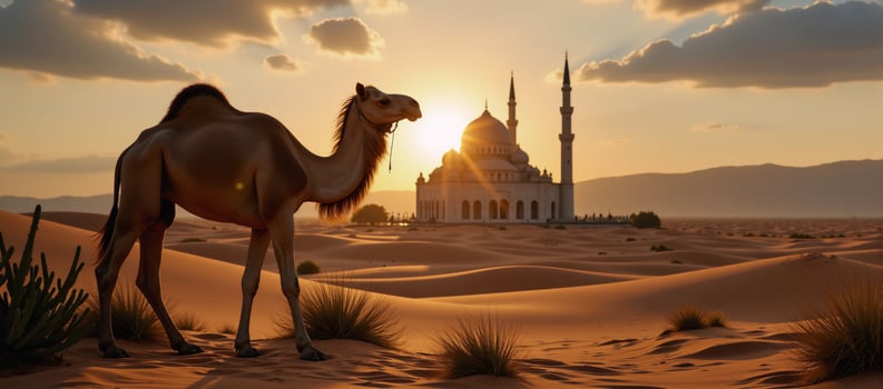 A stunning RamadanEid backdrop showcases a beautifully lit mosque amidst colorful lanterns photo