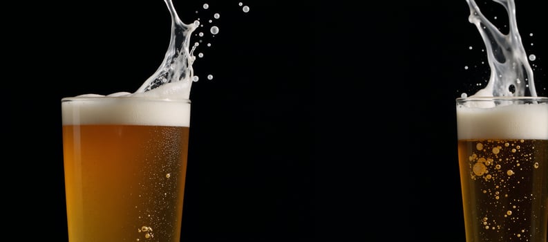 Slowmotion capture of a beer glass splash against a black backdrop photo