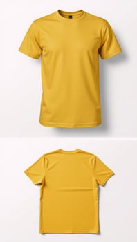 Mockup of blank mustard yellow tshirt front and back against white background for design purposes photo