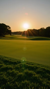 Scenic sunrise view over a goldenglowing golf course photo