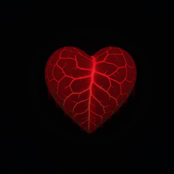 An abstract glowing red heart featuring visible cracks against a dark backdrop photo