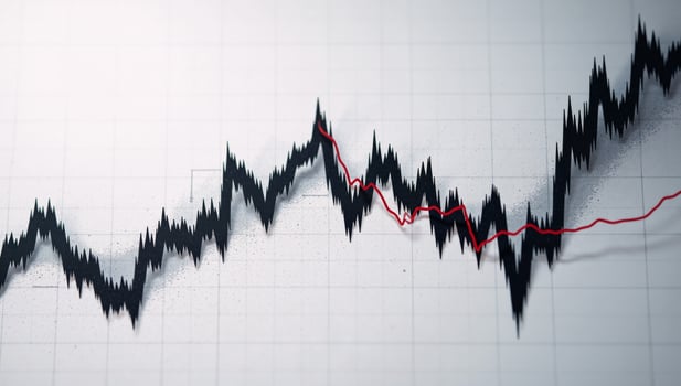 Stock market chart lines and financial graphs symbolize a technologicaldriven financial crisis or meltdown against an abstract backdrop of the tech industry emphasizing the intertwined relationship photo