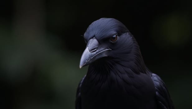 Digital illustration featuring an intricately detailed crow sitting on a branch against a monochromatic background photo