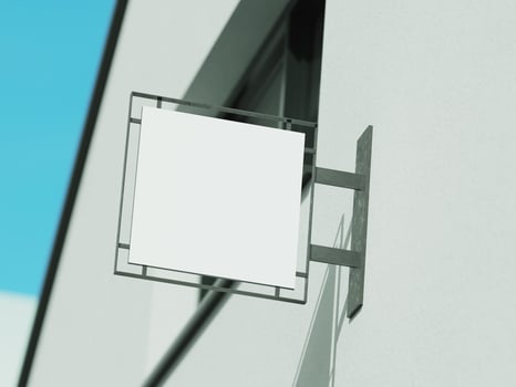 Signboard mockup and template empty frame for logo or text on exterior street advertising city shop background photo