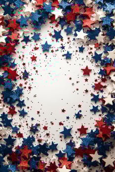 Festive arrangement of red white and blue stars with glitter for a celebration or holiday event photo