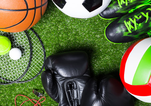Various sport tools on grass photo