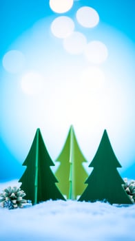 three stylized green trees white snow photo