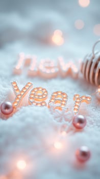 illuminated new year greeting a snowy setting photo