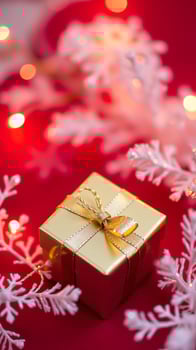 golden gift box amidst festive decor photo