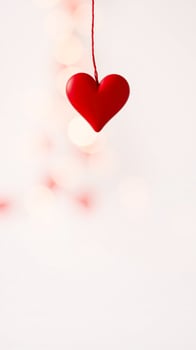 red heart ornament hanging against a white background photo