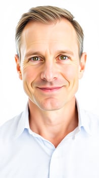 man with short brown hair smiles a close- portrait photo