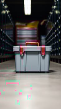 gray storage container with a red handle photo