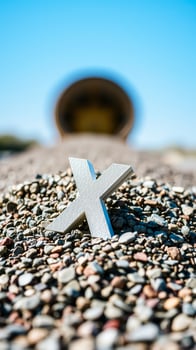 white letter x resting on gravel photo