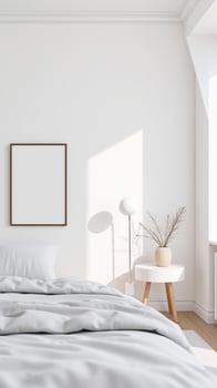 minimalist bedroom with white bed a simple frame photo